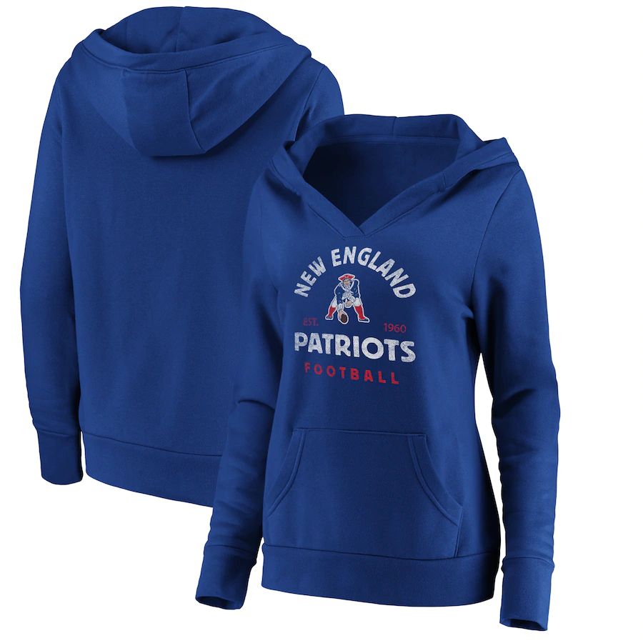 Women New England Patriots Fanatics Branded Royal Vintage Arch V-Neck Pullover Hoodie->women nfl jersey->Women Jersey